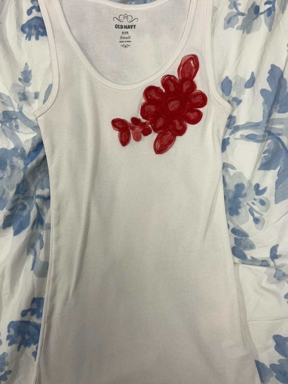 Old Navy White Tank with Red Floral Applique
